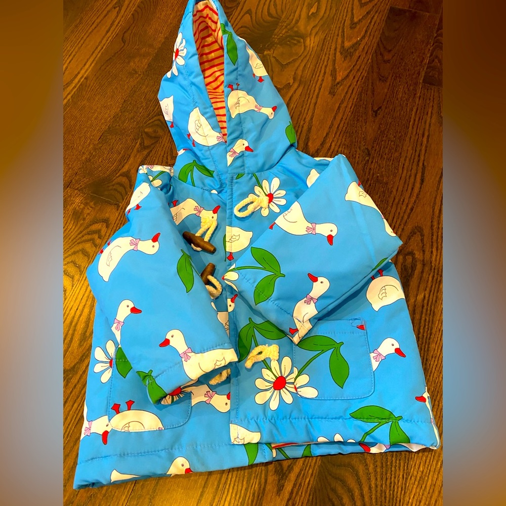 Baby Boden ducks print water resistant duffle coat